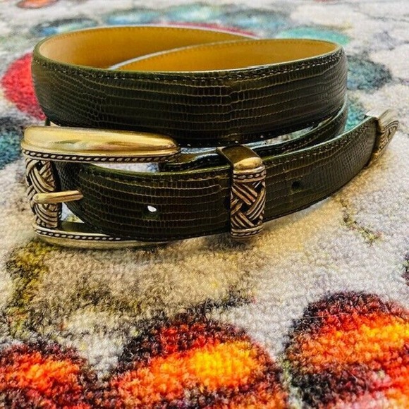 Brighton Womens Large Vintage Brown Green Leather Faux Lizard Skin Embossed Belt - Picture 4 of 13